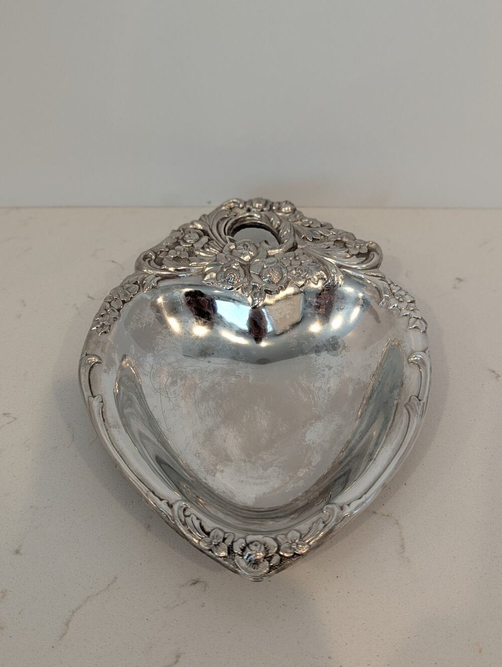 LEONARD Silver Plated Heart Flower Design Dish Tray Heritage Regency Grandmacore